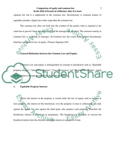 Comparison of equity and common law in the field of breach of a fiduciary duty in a trust