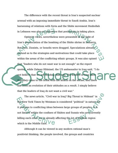 Political news: Civil war in Iraq Big Threat to Mideast