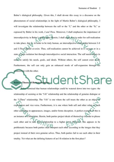 Martin Bubers Intersubjective Philosophy: I-It and I-Thou