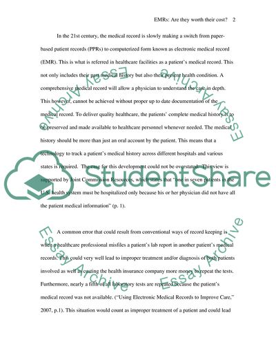 Electroni Medical Records.Are They Worth Their Cost