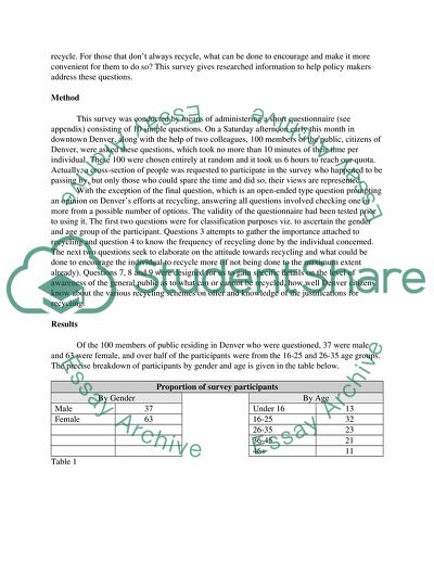 Recycling in Denver Survey: A Quantitative Research of Public Awareness, Attitude, and Practices of Recycling