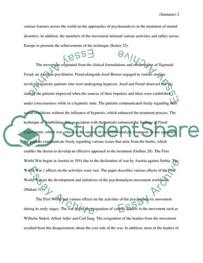 Effect of First World War on the Psychoanalytic Movement