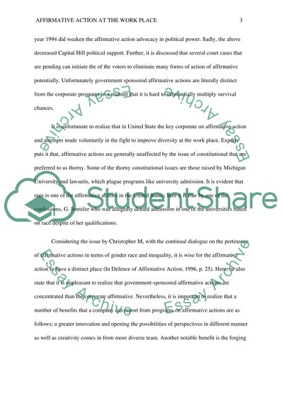 Affirmative action at the work place