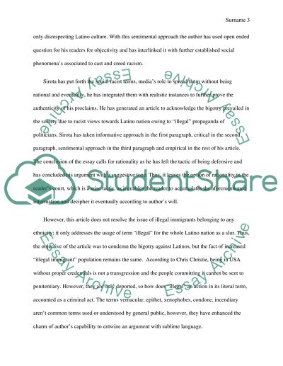 The Word Illegal is a Racial Slur: The Rhetorical Analysis