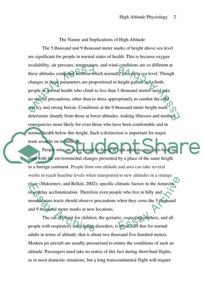 High Altitude Physiology