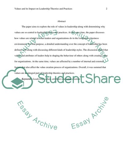 Values and its impact on leadership theory and practices