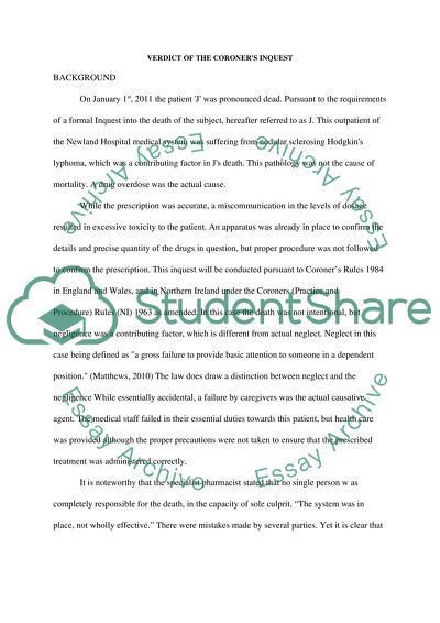 Verdict Of The Coroners Inquest