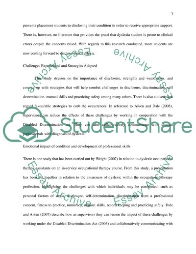 Study of Dyslexia Students in Placement Settings