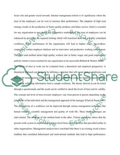 High Levels of Trust between Workers and Management