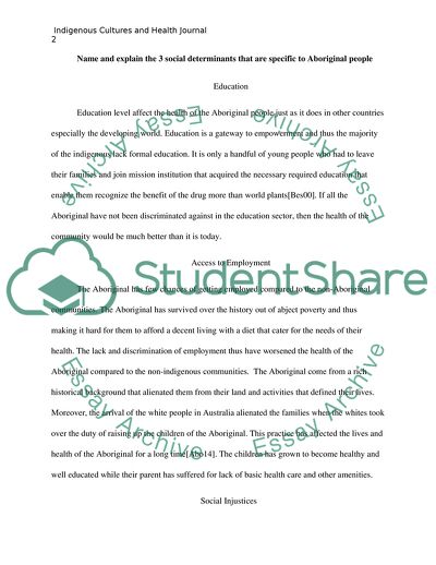 Indigenous Cultures and Health Journal Entries