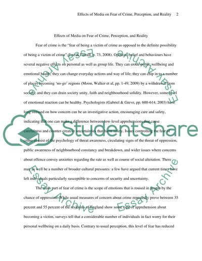 Effects of Media on Fear of Crime, Perception and Reality