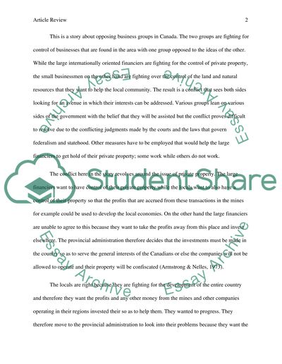 Private Property in peril: Ontario Businessmen and the Federal System