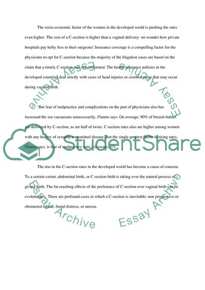 Rising Caesarean Section Rates in the Developed World