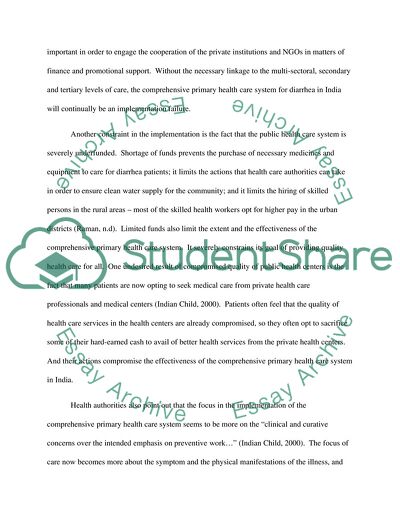 Comprehensive Primary Health Care System for Diarrhea in India