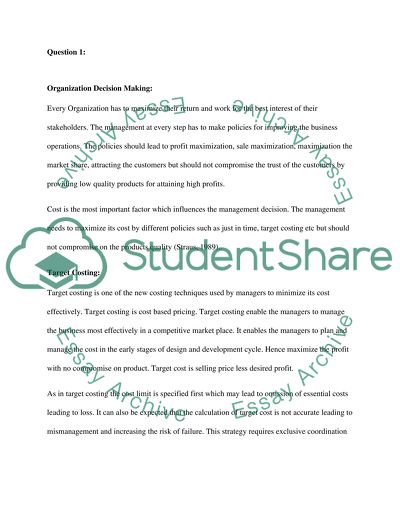 Management Accounting assignment