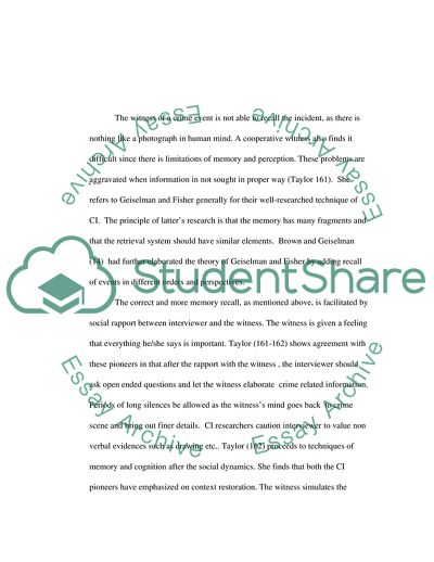 Effectiveness of the Cognitive Interview as a Method of Eliciting Information from a Witness