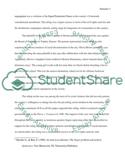 Impact of Brown vs Board of Education of Topeka on the Reduction of Racism in America