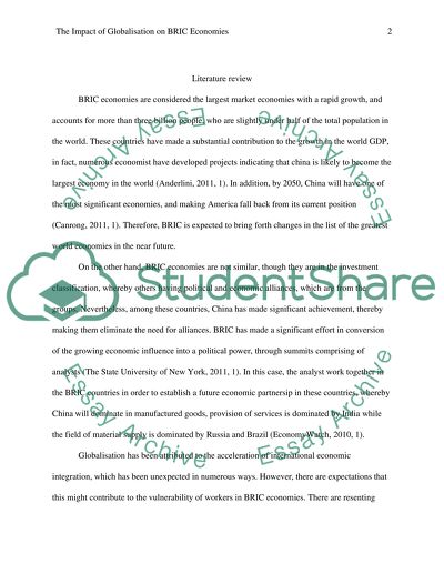 The Impact of Globalisation on BRIC Economises