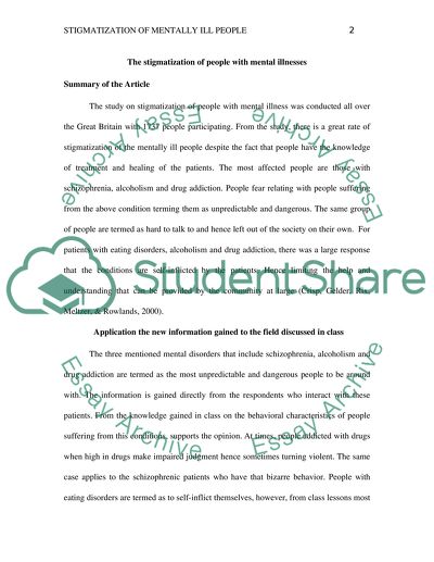 Journal Article Paper: The stigmatization of people with mental illnesses
