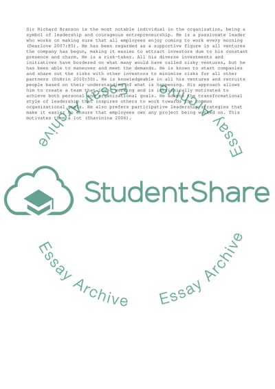 Sir Richard Branson as Favorite Business Leader