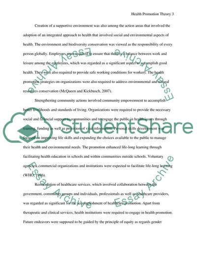 Health Promotion Theory - Community Health Nursing