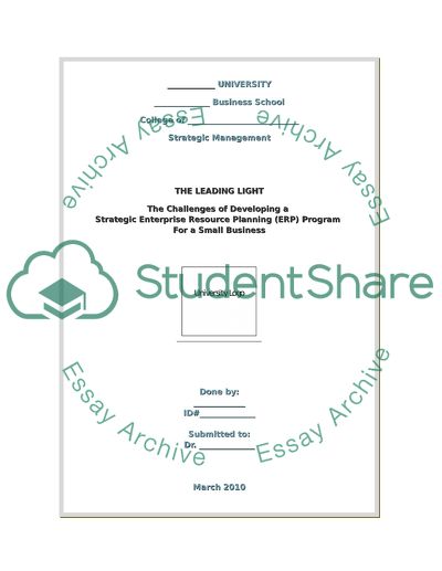 The Challenges of Developing a Strategic Enterprise Resource Planning Program For a Small Business