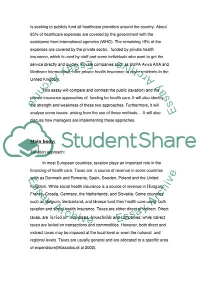 The Rule of Taxation and Private Insurance in Funding Health Care