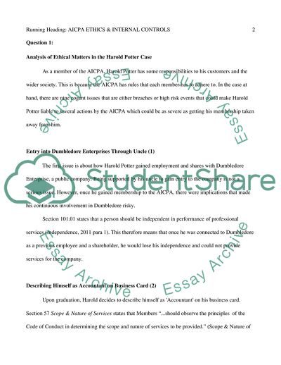American Institute of Certified Public Accountants Ethics and COSO Framework for Internal Controls