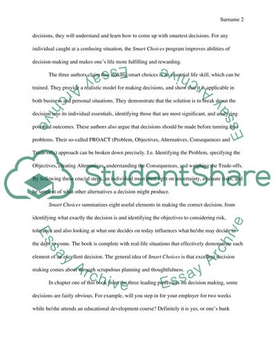 Analysis of Smart Choices by John Hammond