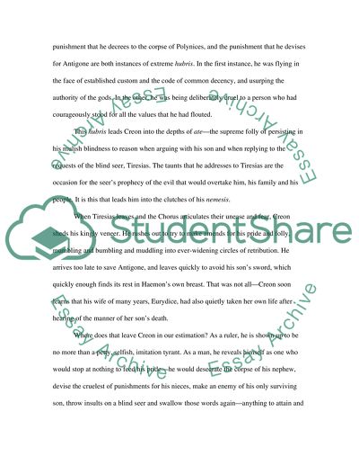 Provide at least three instances of hubris from the characters of sophocles play antigone picture