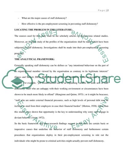 Effectiveness of Pre-Employment Screening in the Prevention of Staff Dishonesty