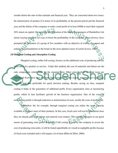 Report On Product Costing For Dumbellow Ltd