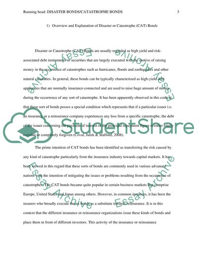 Disaster Bonds and Catastrophe Bonds