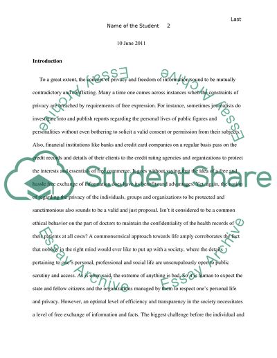 Privacy and the Right to Freedom of Information