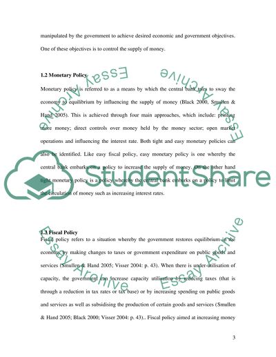 Fiscal and Monetary Policies of the Bank
