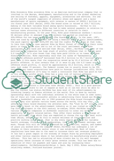 Changes in Economics of Nike Company