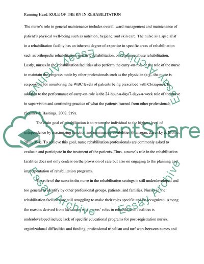 The role of the RN in the Rehabilitation Facility