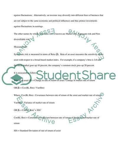 Differences between Systematic, Unsystematic and Total Risks