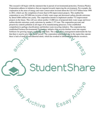 The corporate social responsibility of Formosa Plastic Corporation