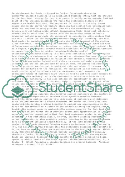 Request for Funds to Expand to Outdoor Catering