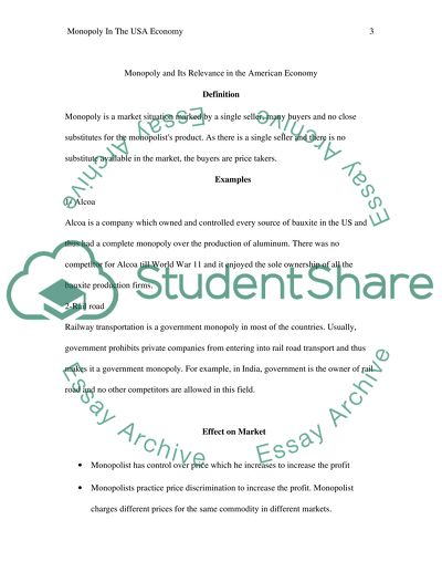 Monopoly and Its Relevance in the American Economy