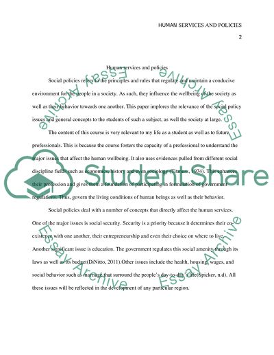 Unit 1 Seminar Human Services and policies