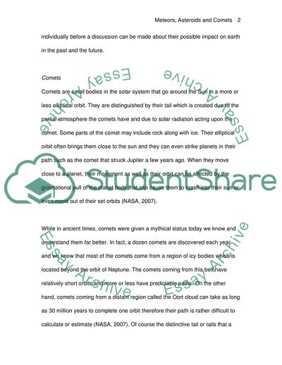 Meteors, Asteroids and Comets Term Paper Example | Topics and Well