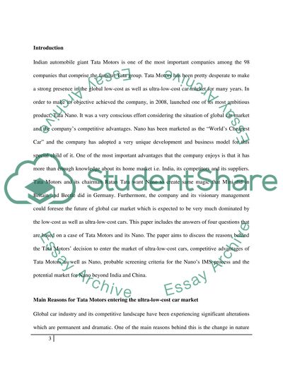 Main Reasons for Tata Motors Entering the Ultra-low-Cost Car Market