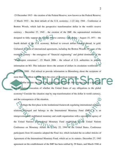 Historical Analysis of the Role of the Dollar in International Finance