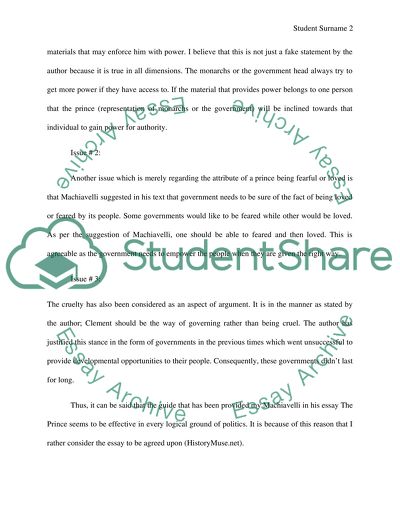 Analysis of The Prince Essay by Machiavelli