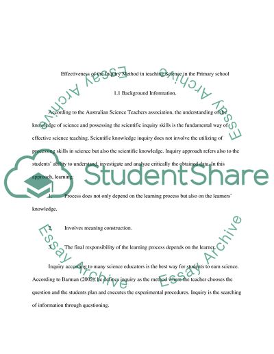Effectiveness of the Inquiry Method in Teaching Science in the Primary School