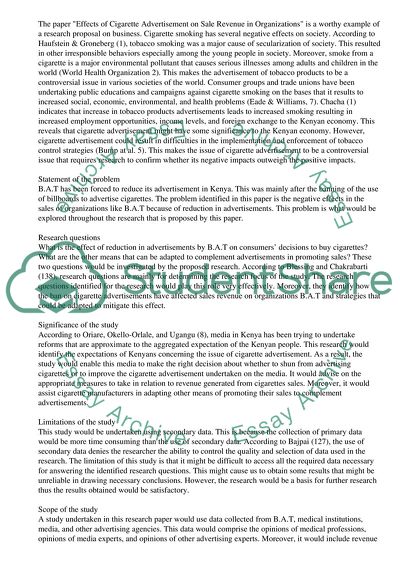 Effects of Cigarette Advertisement on Sale Revenue in Organizations