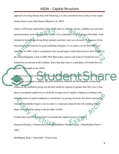 Asda: The Companys Capital Structure Starting from 2008