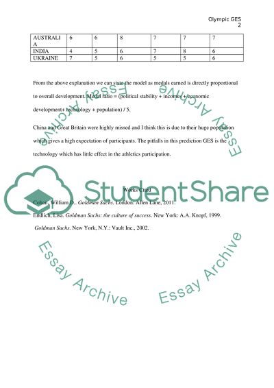 SUMMARY ON USING OUR GES TO PREDICT OLYMPIC MEDALS